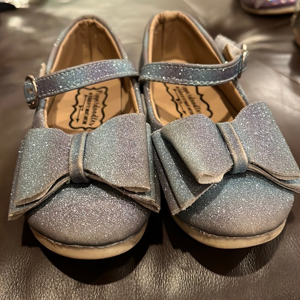 Piperdoodles blue and purple glitter bow shoes
